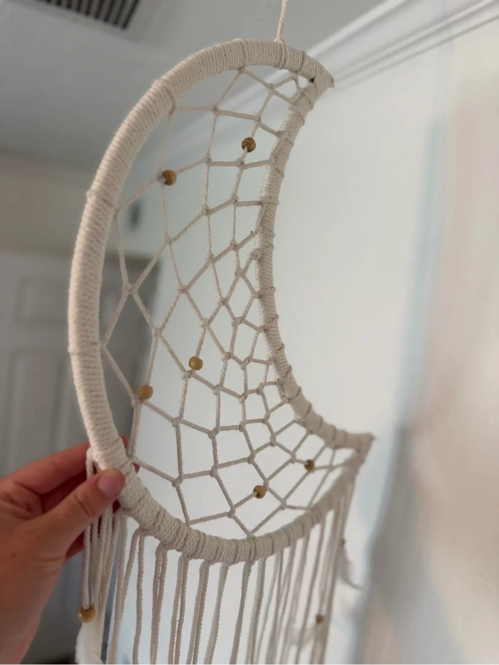 Large Cream Macrame Crescent Moon Dreamcatcher